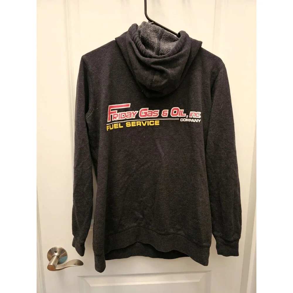 District Friday Gas and Oil Fleece Sweatshirt Hooded Mens Grey Large - Picture 9 of 11